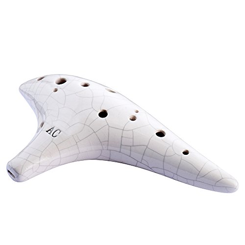 “Ocean Notes” 12 Hole Sweet Potato Ocarina Graceful Shape Pottery Ocarina in Alto C (White Ice Crack)