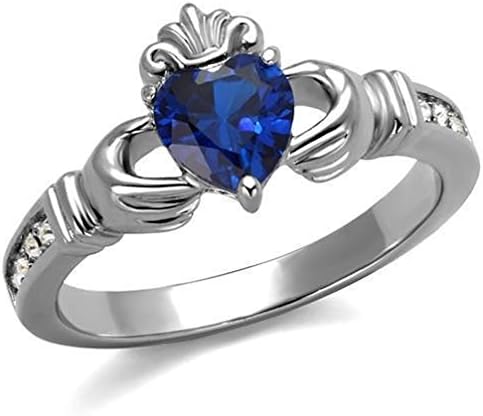 Jewelryfinds Stainless Steel Blue Sapphire Cz Heart Irish Celtic King Claddagh Irish Ring