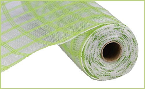 Faux Jute Plaid Check Deco Poly Mesh Ribbon- 10.5" x 10 yards (Fresh Green)