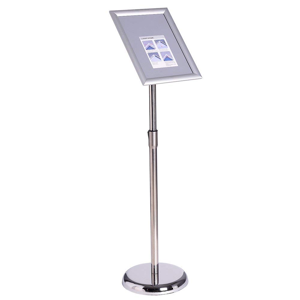 VAIIGO A3 Sign Holder Stand, Adjustable Poster Stand, Pedestal Sign Holder Floor Standing with Aluminum Snap Frame, Menu Frame Display Stands for Advertisment, Business, Wedding, Retial, Silver