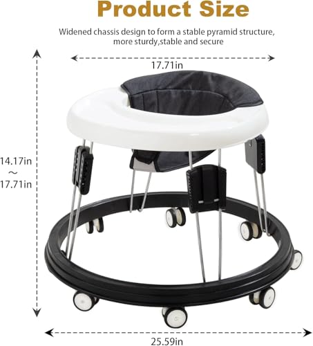 مشاية اطفال Foldable 9-Level Adjustable Height + Anti-Rollover Safety | DMG Baby Walker for 6-18M Boys/Girls, Multi-Function & Comfortable for Home/Outdoor (Black)