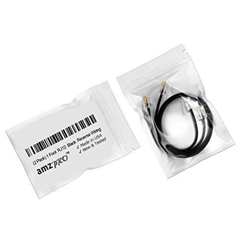 (2 Pack) 1 Foot RJ12 6P6C Telephone Cable for Voice 12 inch Modular Telephone Cord (Black - Reverse Wiring)