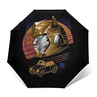 TRAN-SFORMERS Rad Bumblebee Retro 80s Windproof Compact Auto Open And Close Folding Umbrella,Automatic Foldable Travel Parasol Umbrella