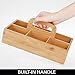 mDesign Bamboo Wood Compact Tea Storage Organizer Caddy Tote Bin - 6 Divided Sections, Attached Handle - Holder for Tea Bags, Coffee, Packets, Sugar/Sweeteners and Small Packets - Natural