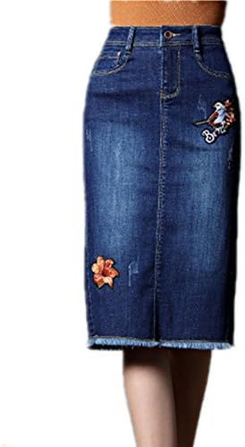 Green Mango Women's Embroidered Plus Size Stretch Denim Pencil Skirt(Flower&amp;Bird(Align),S)