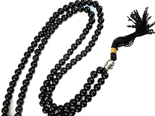 HiJet 108+1 Handmade Black Tourmaline Buddha Head Mala Bracelet 28-32" Long Balancing Positive Energy Harmony Luck Yoga Meditation Reiki Natural Genuine Authentic Christmas Xmas Gift