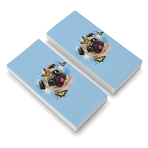 Pug Dog Butterflies Selfie Eraser Set of 2