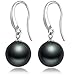 ZowBinBin 925 Sterling Silver 10mm Pearl Earrings, Beautiful Black Pearl Earrings, White Pearl Dangle Earrings Hypoallergenic Drop Pearl Earrings H: Black Pearl Earrings2