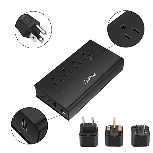 Travel Power Strip Adapter Converter with High Speed Smart USB Charging Powerjc - Black - Thumbnail 2
