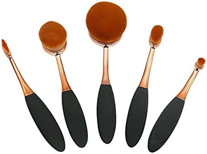 AuroTrends 5 Pcs Oval Makeup Brush Set- Professional Foundation Contour Blush Concealer Eyebrow Eyeliner Blending Cosmetics Brushes Toothbrush Makeup Brushes Kit (Black Rose Gold)