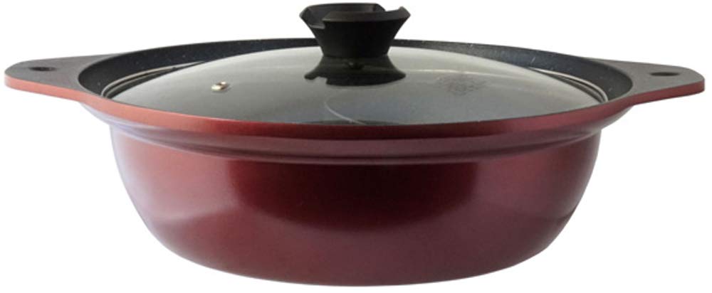 リビング 両手鍋 卓上鍋 仕切り鍋 28cm 約4-6人用 IH対応 ガラス蓋 付属 フッ素加工 焦げ付きにくい レッド 味楽商品画像