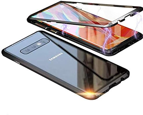Yonsen for Samsung Galaxy S10 Plus Case 6.4 inch (2019), Magnetic Adsorption Metal Frame Flip Clear Tempered Glass Cover for Samsung Galaxy S10+ Plus
