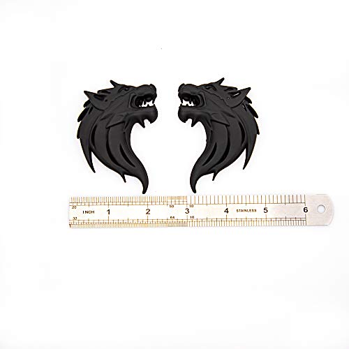 CARRUN 2pcs 3D Wolf Head Metal Emblem Car Motorcycles Side Fender Rear Styling Emblem Badge Decal (Black)