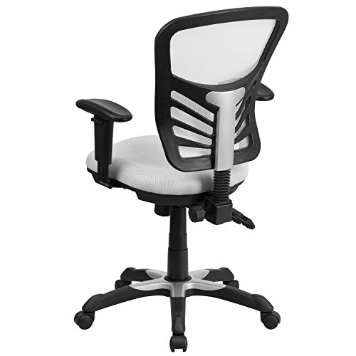 Flash Furniture Mid-Back White Mesh Multifunction Executive Swivel Chair with Adjustable Arms