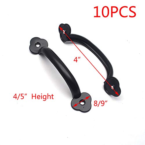 Tulead 10PCS Black Cabinet Door Handle Vintage Gate Pull Handles 4" Length Industrial Zinc Alloy Shed Handle for Cabinet,Drawer,Door with Mounting Screws