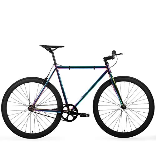 Golden Cycles Single Speed Fixed Gear Bike with Front & Rear Brakes (Oil Slick, 55)