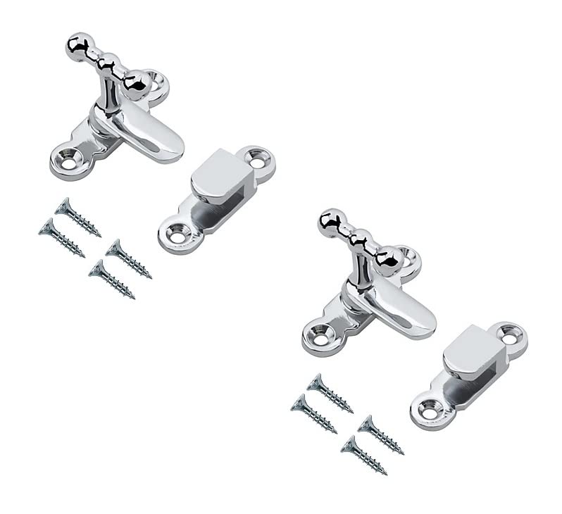 TERF® Showcase Type Catch Polished Chrome 40mm Door Turn Catches Cupboard Cabinet Wardrobe Latch Catch Lock Gate Shed Door Rabbit Hutch Thumb Turn Button with Fixing Screw - Pack of 2