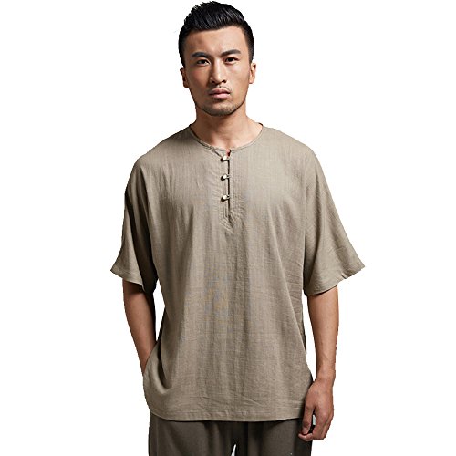 FangNer Men's Asian Chinese Traditional Style Kung Fu Short Sleeve Tang Suit