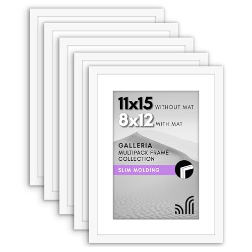Americanflat 11x15 Picture Frame Set of 5 in White - Use as 8x12 Picture Frame with Mat or 11x15 Frame Without Mat - Picture Frames Collage Wall Decor with Plexiglass Cover - Gallery Wall Frame Set