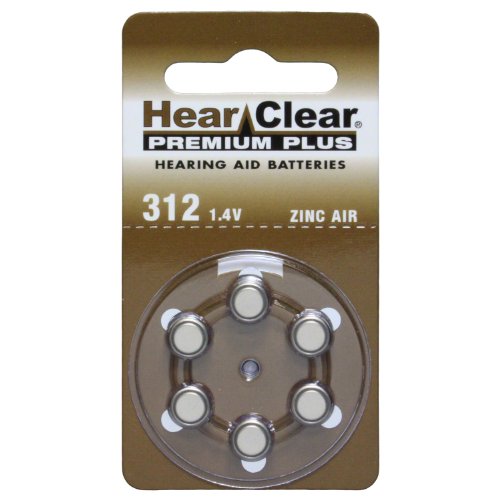 Hear Clear Size 312 PR41 1.45V Zinc Air Hearing Aid Batteries Brown Tab (60 Pack) [Child-Resistant Packaging]