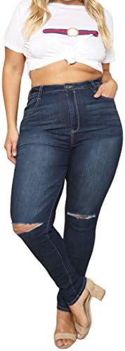 Trinity Jeans Womens Plus-Size Stretchy Knee Cut/Slit/Distressed Skinny Jeans (1XL-3XL) (1X Plus, Dark Blue 1004P)