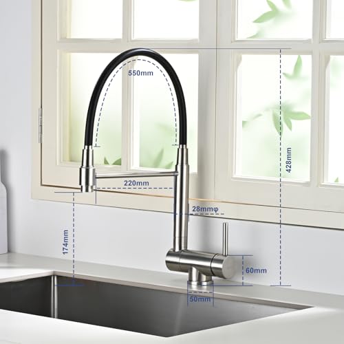 BuntHaus Folding Kitchen Tap, Kitchen Mixer Tap Under Window Folding, Kitchen Sink Mixer Tap 360° Rotatable 304 Stainless Steel (Brushed Silver)