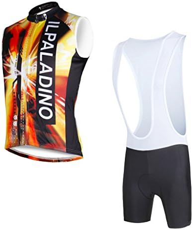 ILPALDINO Men's Orange Sleeveless Bike Jersey Polyester Quick Dry Cycling Apparel And Bib Shorts Set Size 3XL