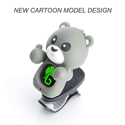 Guitar Tuner Clip-On with LCD Display for All String Instruments with Bass, Ukulele,Violin Accessories (bear-grey)