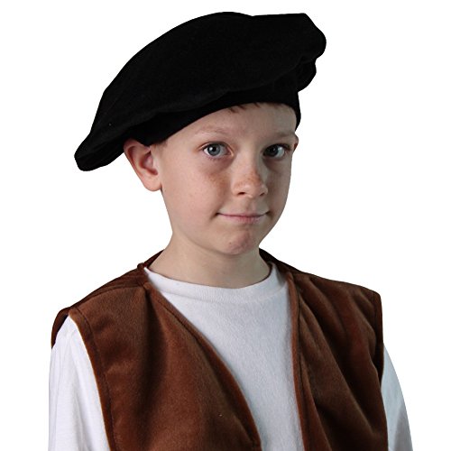 Kids Renaissance Beret Peasant Style Hat, (Child SM (4-7 years), Black)