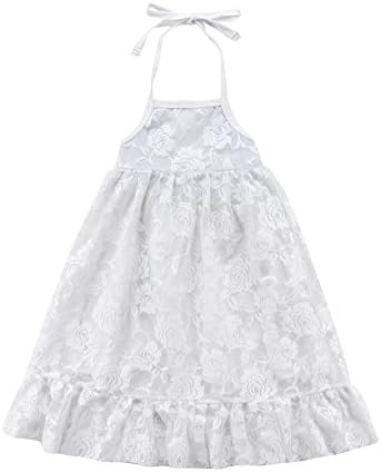 beBetterstore Toddler Girls Lace Princess Dress Halter Sleeveless Maxi Party Dresses (White, 90)