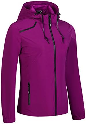 UDAREIT Womens Windbreaker Jacket Waterproof Rain Coat Hooded Hiking Running