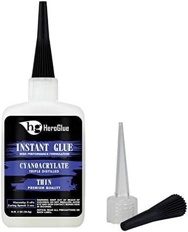 Hero Glue Premium Instant CA (Cyanoacrylate) Glue, Extra Cap, Extender Tips, Home Repairs, Craft Projects, Wood, Metal, Leather, Rubber, 3D Printing and more (2 OZ THIN+ VISCOSITY)