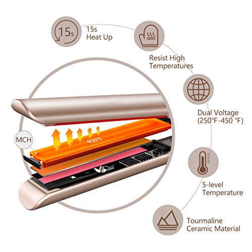 Flat Iron Hair Straightener, ATMOKO 2 in 1 Ceramic Tourmaline Flat Iron Straightener and Curler for All Hair Types, 15S Heats Up & Adjustable Temperature (250-450F)