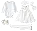 vyaji Taffy Baby Christening Baptism 3D Flower Dress Gown 6 Piece Deluxe Set 0-3 Months White