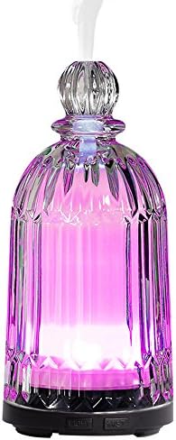 COSVI Electric Ultrasonic Glass Essential Oil Diffuser Perfume Bottle Design, 120ml Portable Small Aromatherapy Air Humidifier, Auto Shut-off, Quiet Operation, 7-color LED Lights f (Clear Glass Cover)