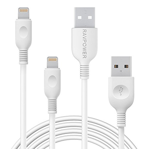 iPhone Cables RAVPower 2-Pack 3ft 6ft Apple MFi Certified Lightning Cable for iPhone 6/ 6S/ 6 Plus, iPhone SE/ 5S, iPhone7, iPad Mini with Military Grade Fiber, 12,000+ Bend Lifespan