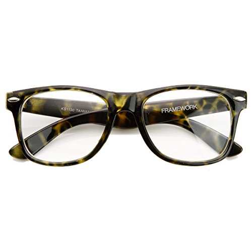 zeroUV - Standard Retro Clear Lens Nerd Geek Assorted Color Horn Rimmed Glasses (Yellow Tortoise)