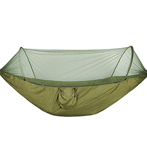Single & Double Camping Hammock Portable Parachute Nylon Hammock Travel Hanging Bed with Mosquito Net for Hiking, Travel, Backpacking, Beach,Yard(Army Green)