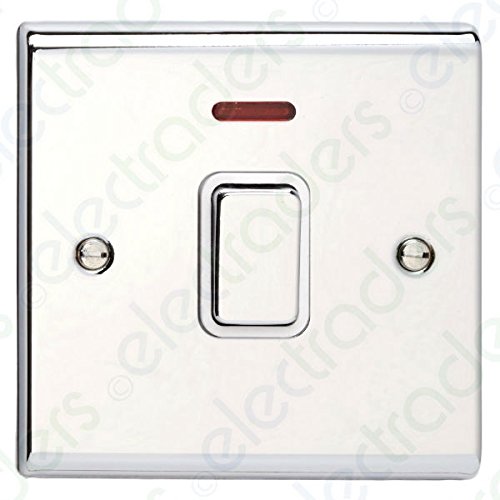 Deta SD1391CHW Double Pole Switch with Neon - 20 Amp (Polished Chrome/White Insert)