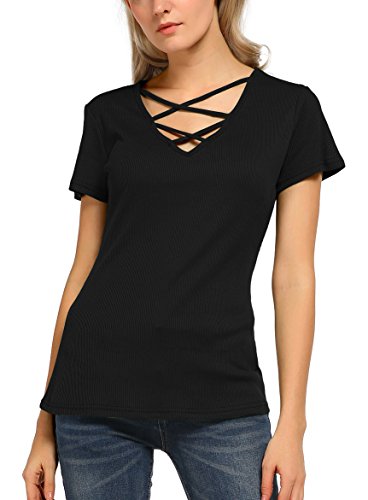 Urban coco women s tunic tops criss cross v-neck short sleeve t s…