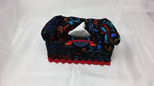 Tissue Box Sofa / Words of Faith / Navy and Red multi colors / Red Trim