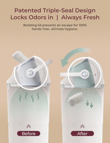 Momcozy Bote de Pañales con Control de Olores Patentado de Triple Sellado, Apertura Amplia, Altura Ergonómica, Gran Capacidad con Ventana de Visualización, Cierre de Seguridad a Prueba de Niños
