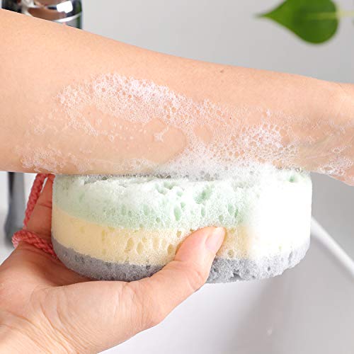 KECUCO 3 Pack Soft Bath Sponge for Women, Men, 100% All Natural Fiber Body Sponge, 3 Colors & Extra Large Size with Fine, Soft, Rich Foam (Children/Kids) - Thumbnail 4