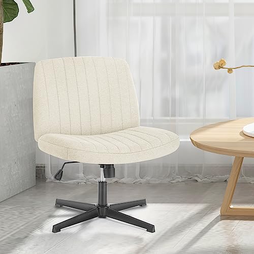 Sweetcrispy Criss Cross Chair, Armless Swivel Desk Chair No Wheels, Adjustable Height Wide Seat Vanity Chair, Computer Task Desk Seating for Home Bedroom, Beige