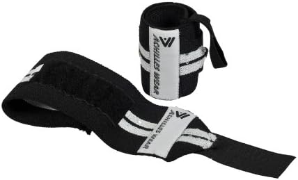 Wrist Wraps Barbell Support, Heavy Duty , Soft Stretchable, Unisex 13 inches Long with Thumb Loop, Achilles Wear (Black with White Stripes)