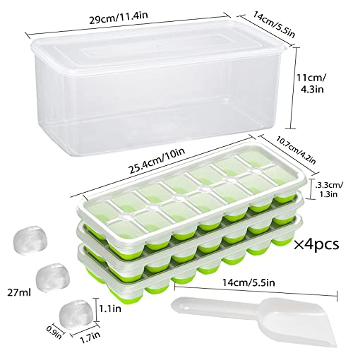 Ice Cube Tray with Bin and Lid, Stackable Ice Trays 4 Pack for Freezer, Small Ice Maker for Cocktails, Silicone Ice Trays with Ice Storage Container