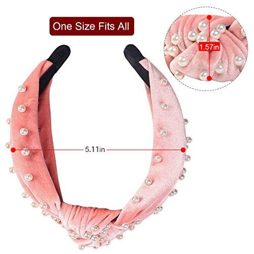 Meartchy Headbands for Women Pearl, Headbands Women Hair, Twisted Faux Pearl Velvet Turban Headbands Knotted Headbands for Women Hair Hoops with Cloth Wrapped Hair Accessories for Women and Girls