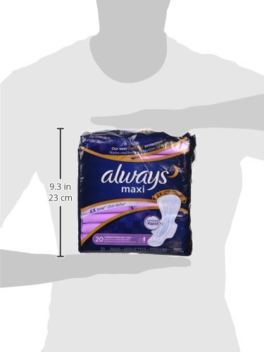 Always Maxi Overnight Extra Heavy Flow With Wings, Unscented Pads 20 Count (Pack of 2)