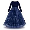 Meisjes Fluwelen V-hals Lange Mouw Glitter Tule Prinses Pageant Prom Gown Trouwjurk Kinderen Heilige Eerste Communie…