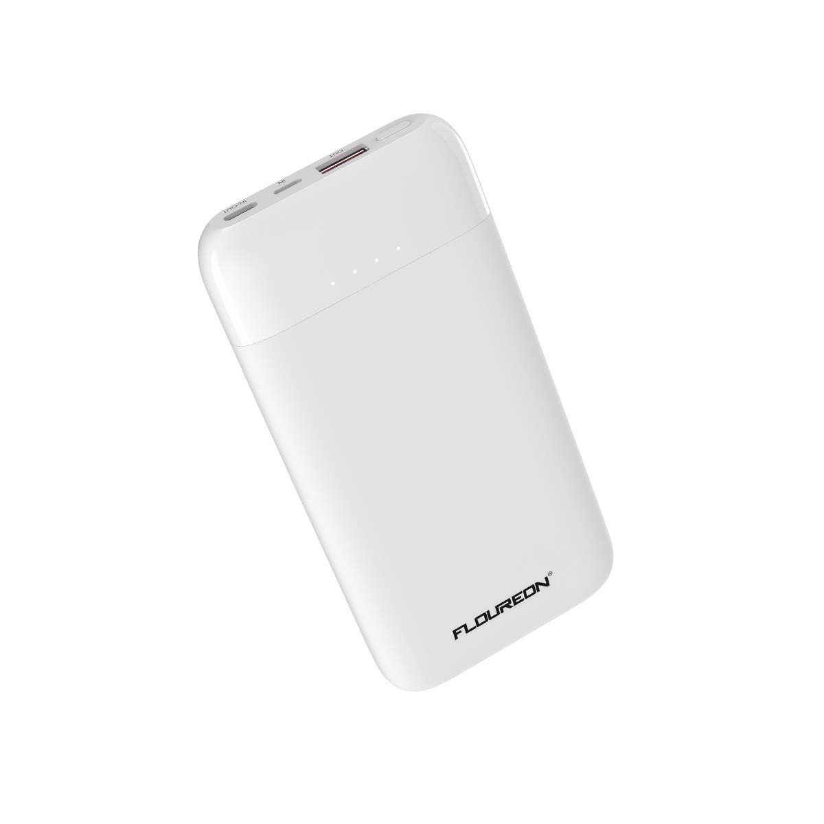 FLOUREON 10000mAh Portable Power Bank External Battery Pack Type C Phone Charger (USB Cable Included) with QC 3.0 High Speed Output for Smart Phones, Tablet, and More(White)